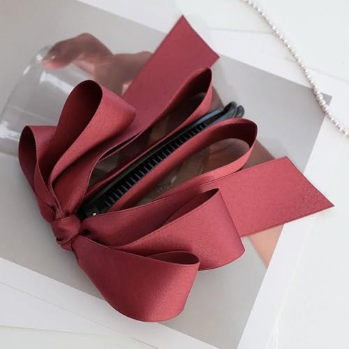 Black Satin Ribbon Bowknot Banana Clip Vertical Ponytail Holder
