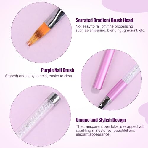 NQEUEPN Ombre Nail Brush Rhinestone Handle Gradient Nail Art Painting Tool