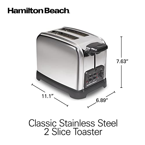 Hamilton Beach Retro Toaster with Wide Slots, Sure-Toast Technology, Bagel & Defrost Settings, Auto Boost to Lift Smaller Breads, 2 Slice, Polished Stainless Steel (22782)