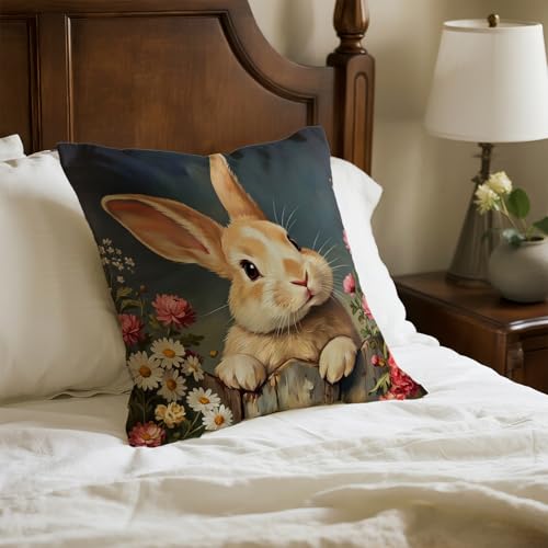 Easter Rabbit Throw Pillow Cover - Bunny Gift for Kids & Women, 18x18 Inches, Animal Decoration 02