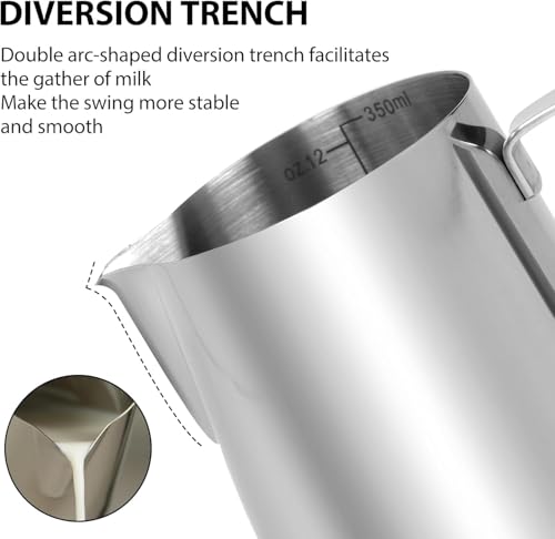 AMZCHEF Stainless Steel Milk Frothing Pitcher 350ml Latte Art Cup