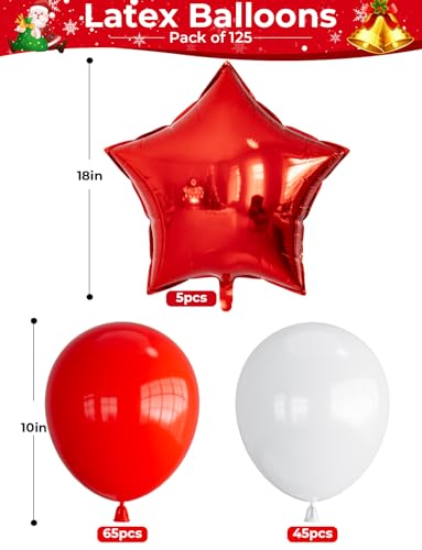 Christmas Balloon Garland Arch Kit - Red & White Holiday Party Decorations - 125 PCS
