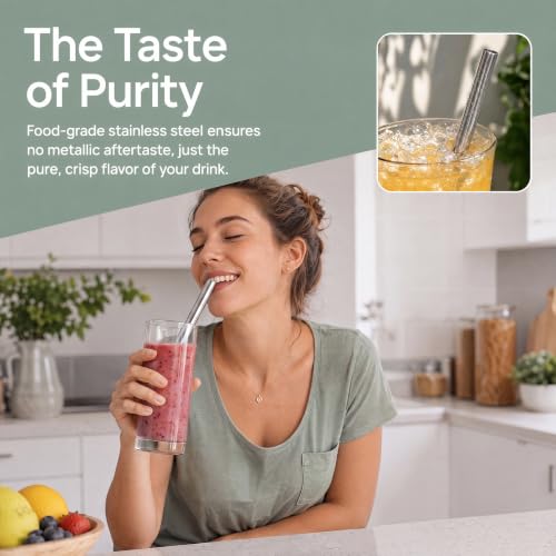 AOTWAN Stainless Steel Boba Straws and Smoothie Straws Set with Brush