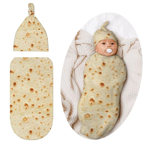 Baby Burrito Swaddle Blanket with Hat - Cute Newborn Photo Prop