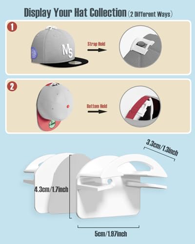 MSKEI Adhesive Hat Hooks - Wall-Mounted Baseball Cap Hanger (4-Pack)