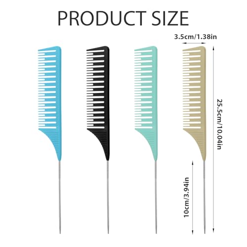 HJZHII 4-Piece Professional Highlighting Combs with Stainless Steel Rat Tail