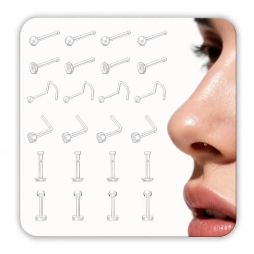 Clear Nose Rings Retainer Set 20Pcs Flexible Biocompatible Studs