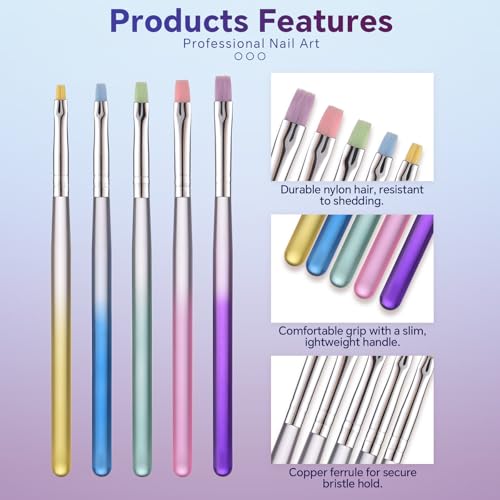 KAZIPOP 10PCS Acrylic Nail Brushes Set for Gel Polish Art and Liner Painting