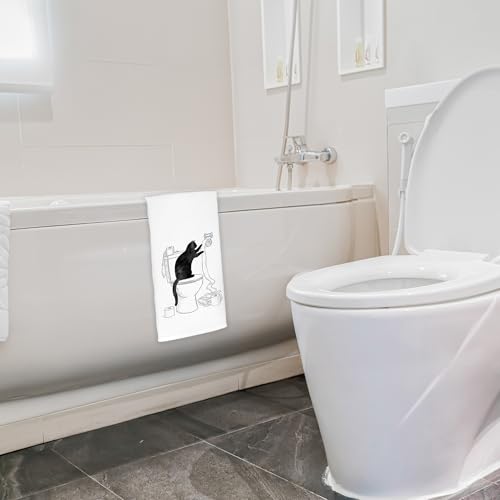 Jvpke Funny Black Cat Hand Towel for Bathroom, Cat Paper Decor, 16x24 - Gift for Cat Lovers