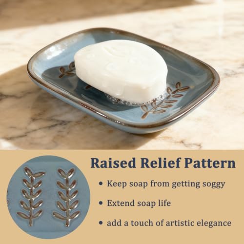 HighHerz Blue Ceramic Soap Dish - Aesthetic Soap Holder for Shower