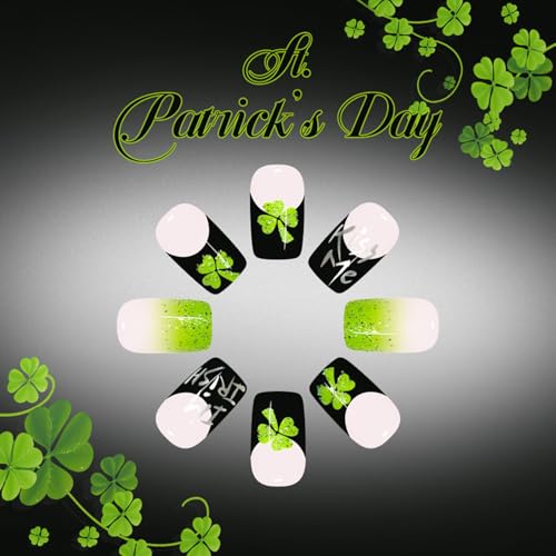 St. Patrick's Day Press on Nails Medium Square French Tip False Nails