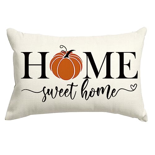 RABUSOFA Fall Pumpkin Lumbar Pillow Cover 12x20 Inch, Beige Autumn Decor