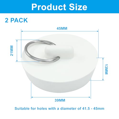 2 Pack 1-5/8 Inch Rubber Drain Stopper for Bathtubs - Odor Control & Leak Proof Seal
