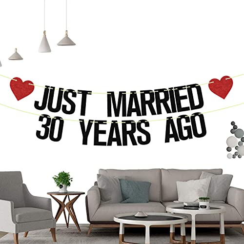 30th Wedding Anniversary Banner Black Red Glitter Party Decor