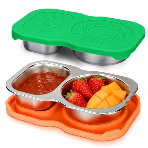 2 Pack Stainless Steel Snack Containers - Small 2-Compartment Food Storage