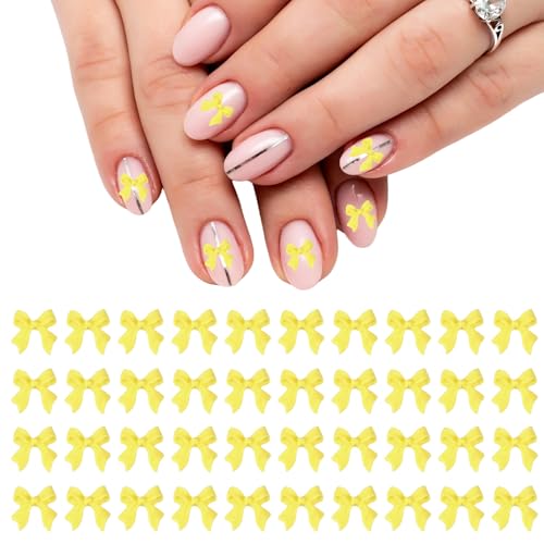 YELARXI Yellow 3D Nail Bows & Flower Acrylic Resin Charms 100 Pcs