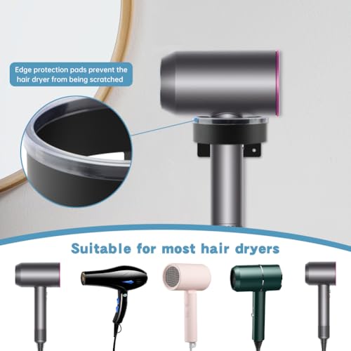 Wall Mounted Hair Dryer Holder - Self-Adhesive Stainless Steel Organizer