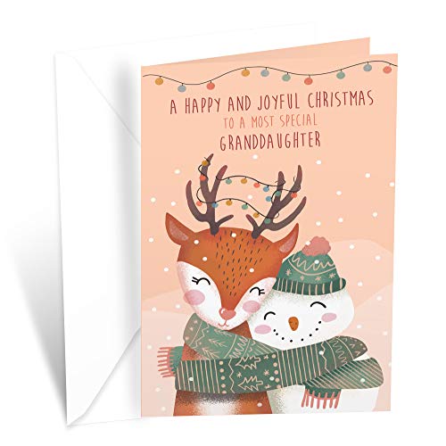 Christmas Greeting Card for Granddaughter - Eco-Friendly Thick Card Stock with Envelope - Made in USA