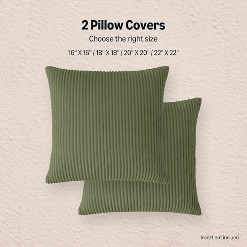 Amazon Basics Corduroy Throw Pillow Covers, 18" x 18", Olive Green, 2-Pack