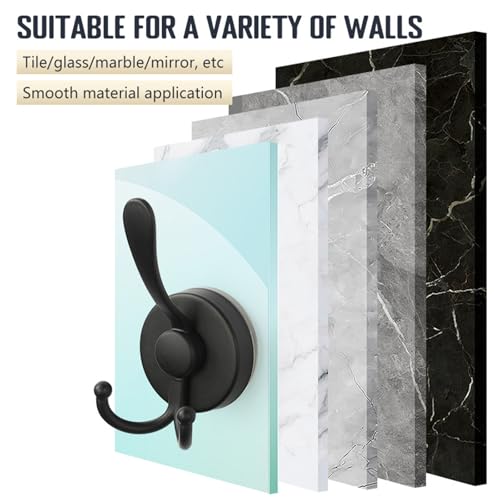No-Drill Suction Cup Hooks - Heavy Duty Stainless Steel Towel Holder (2 Pcs, Matte Black)