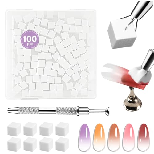JODSONE 100PCS Soft Nail Sponges with Grabber Pen for Gradient Art