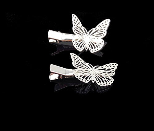Yueton Silver Butterfly Hair Clip 2-Piece Alloy Bride Headwear