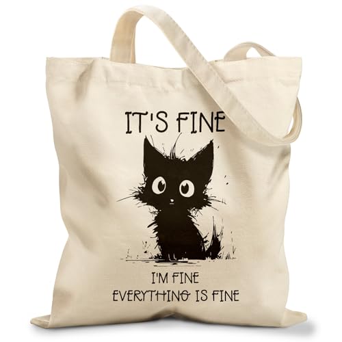 Miss Adola Black Cat Canvas Tote Bag for Women & Girls