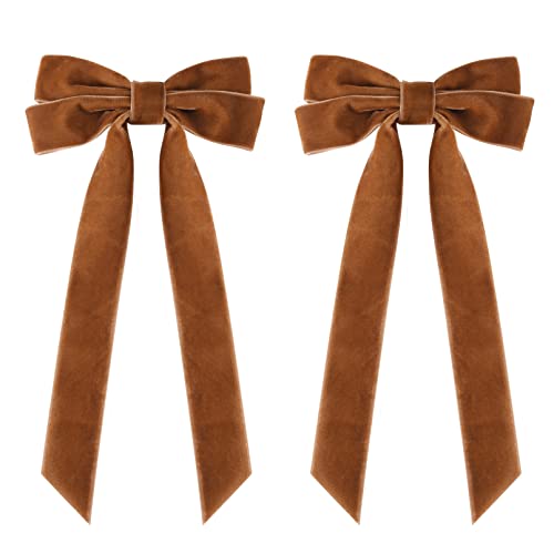 Aileam Brown Velvet Hair Bows with Alligator Clips - 2 Pack