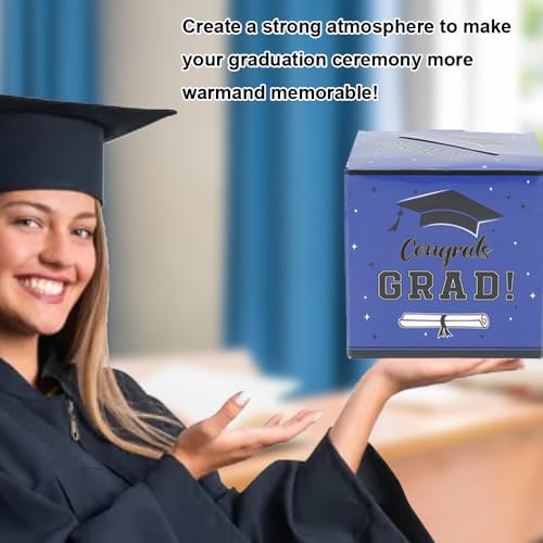 Slergut Blue Graduation Card Box 2026 - Foldable 9x9 Inch Party Gift Money Holder