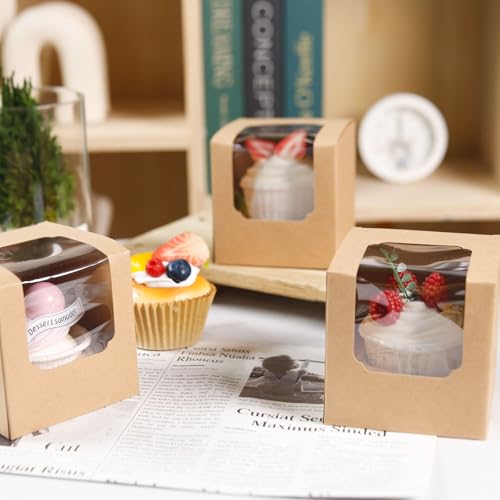NPLUX Brown 25 Pack Pre-Assembled Cupcake Boxes with Inserts for Baking & Gifts