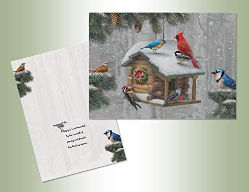 Christmas Birdhouse Greeting Cards - 18 Pack 7x5 Inch Wildlife Holiday Stationery