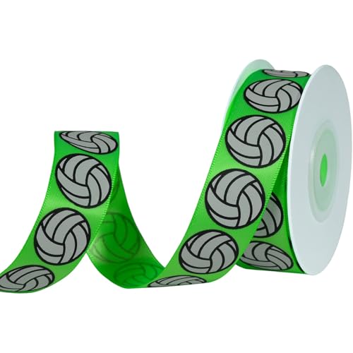 YKW Volleyball Satin Ribbon - 5/8" x 10 Yards - Green Hair Bows & Gift Wrapping