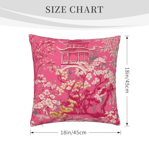 Chinoiserie Pink Pagoda Throw Pillow Cover - 18x18 Inch Plush Case