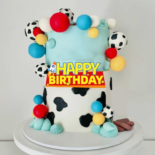 Cartoon Cowboy Cake Toppers - Blue & Orange Ball Decorations