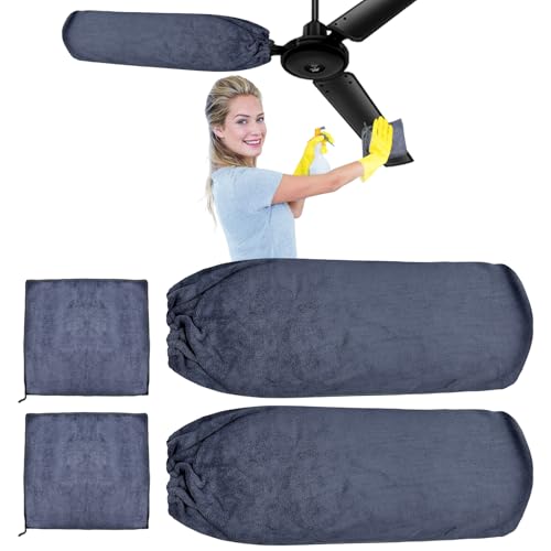 Hlimior Ceiling Fan Duster Kit - 4-Piece Microfibre Cleaner Set, Grey