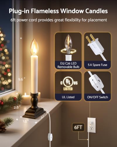 Electric Window Candles with Switch - 9.6 Inch LED Sconce Light - Black