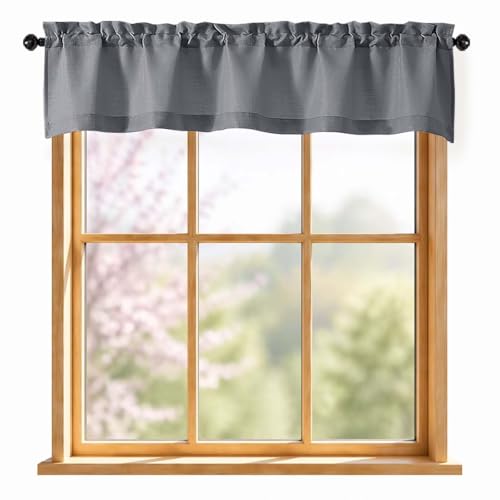 Dark Grey Faux Linen Valance Curtain, 60" W x 12" L - Light Filtering