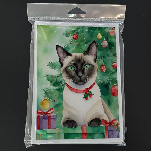 Siamese Cat Greeting Cards Pack of 8 - Christmas & Holiday Notes with Envelopes