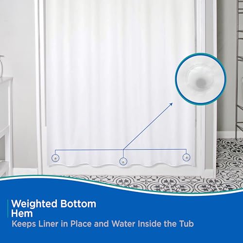 Kenney Extra Long Waterproof PEVA Shower Curtain Liner - 70" x 78", White