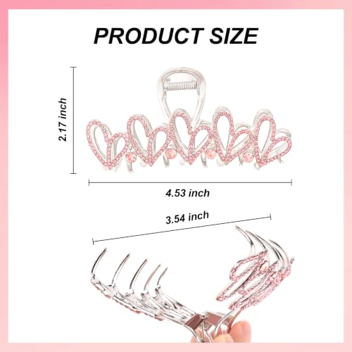 Pink Rhinestone Heart Large Hair Claw Clip for Women