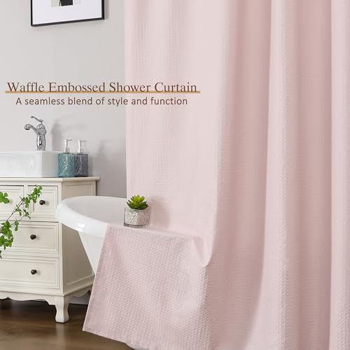 Ebesto Pink 72x72 Inch Waffle Embossed Shower Curtain - Water-Resistant, Machine Washable Bathroom Decor, Hotel-Style Fabric