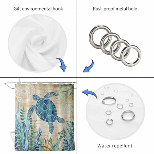 Waterproof Sea Turtle Shower Curtain 72x72 - Ocean Beach Decor