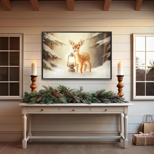 Vintage Christmas Reindeer Canvas Poster 12x16in Winter Wall Art