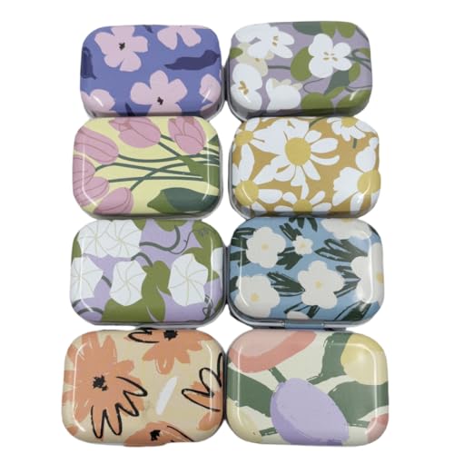 8Pcs Mini Flower Tin Trinket Boxes with Hinged Lids - Floral Storage Tins