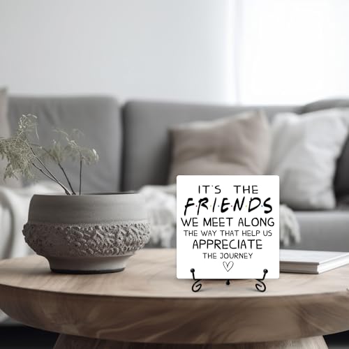Ukebobo 'Friends We Meet' Wooden Desk Sign with Iron Stand, 5x5 Inch
