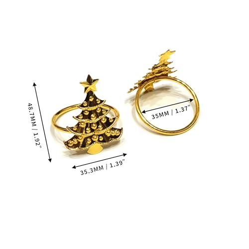Christmas Tree Napkin Rings Set of 6 - Gold Xmas Tree Holder Buckles - Variation of 6 / Tree - Gold