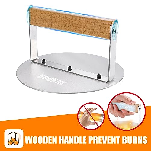 Bodkar 6-Inch Stainless Steel Burger Press with Heat-Resistant Wood Handle