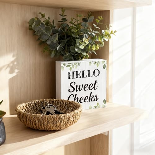 Hello Sweet Cheeks Wooden Box Sign | Funny Bathroom Decor