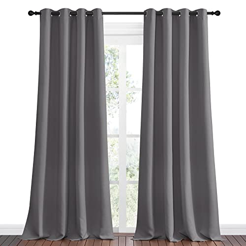 NICETOWN Grey Blackout Curtains, 55" x 102" - Energy Saving Grommet Drapes (2 Panels)