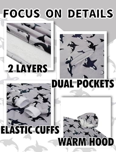 Killer Whale Blanket Hoodie for Women Men - Orca Whale Fleece Wearable Blanket